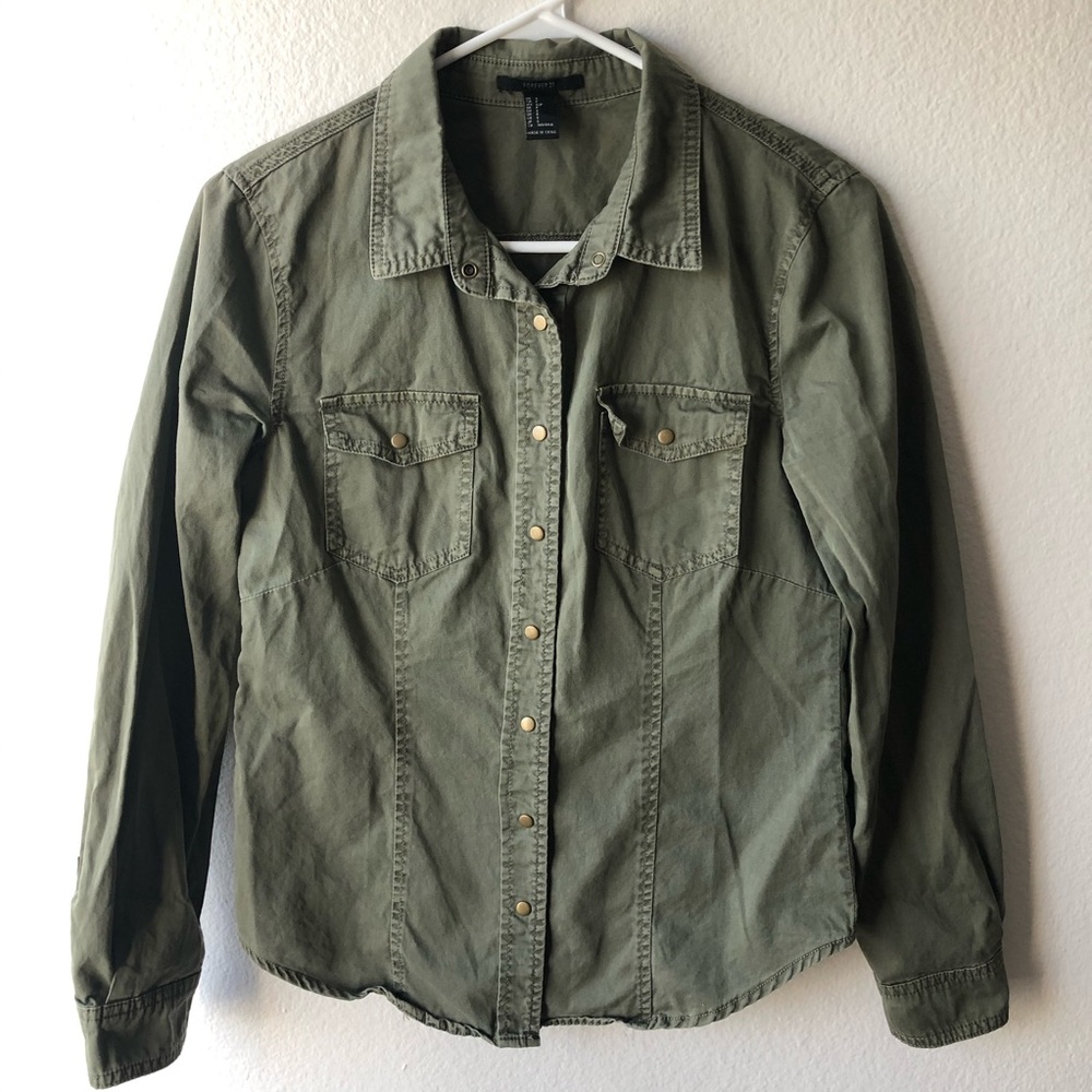 Forever 21 Army Green Button Down Shirt